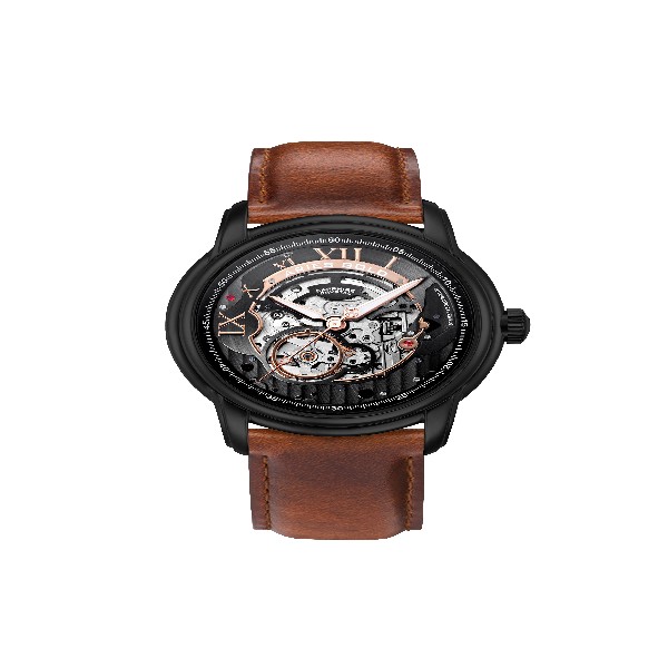 ARIES GOLD AUTOMATIC INFINUM EL TORO GOLD STAINLESS STEEL G 9005G BK-BK BROWN LEATHER STRAP MEN'S WATCH